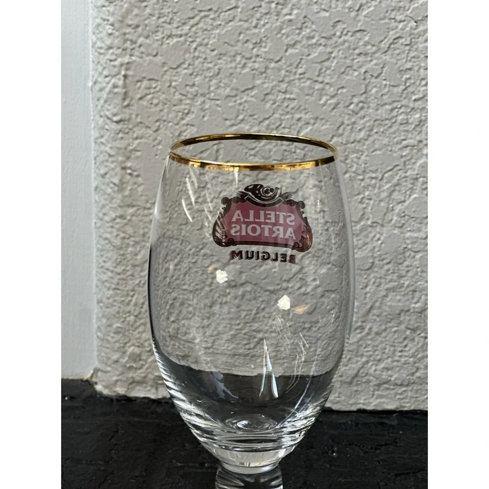 Set of 2 Stella Artois Anniversary Chalice 33cl Beer Glass Belgium Gold Rim